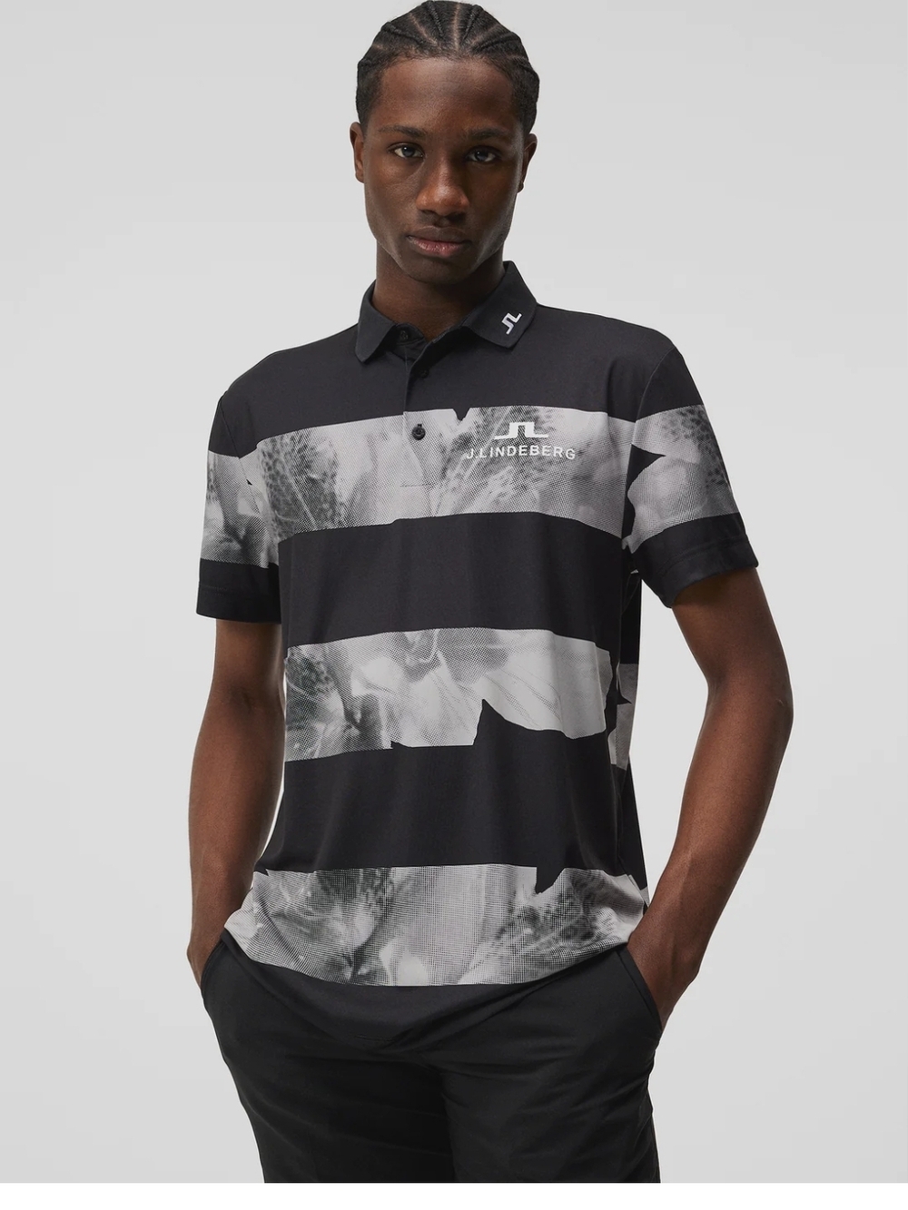 J.Lindeberg Black & Gray Graphic Stripe Polo